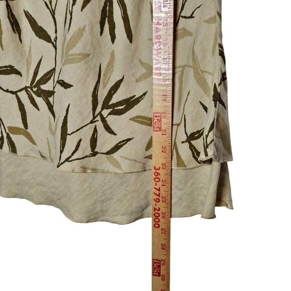 Click CMC Womens Beige Tan & Olive‎ Leaf Print Linen Tank Top Flowy Lagenlook - Picture 5 of 8